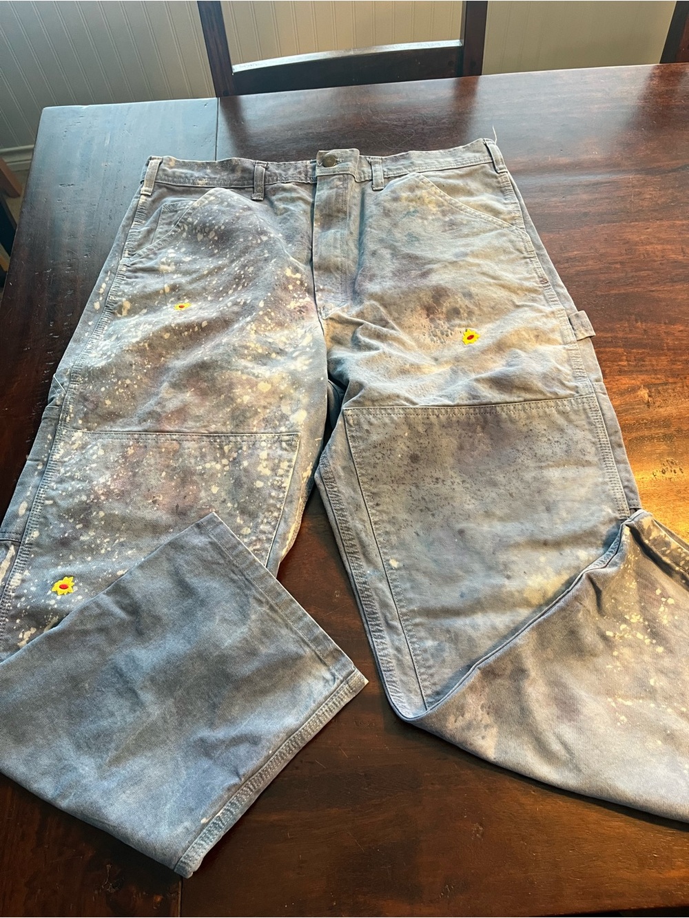 Stan Ray Light Blue Canvas Cargo Painter Pants with Yellow Accents